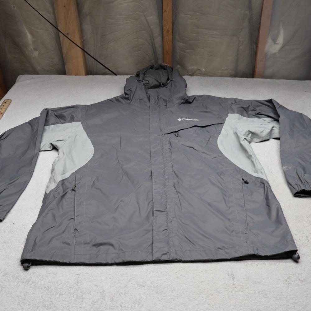 Columbia Jacket Mens Large Gray Hooded Waterproof Full Zip Wind Rain Outdoor